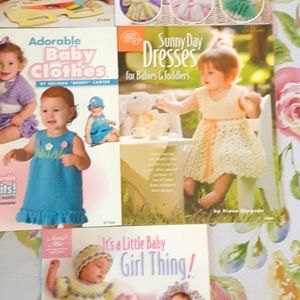 4 baby girl patterns and one hat and diaper patterns